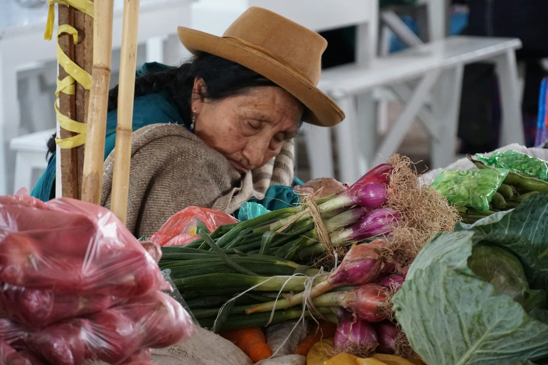 Productora local junto a alimentos del mercado